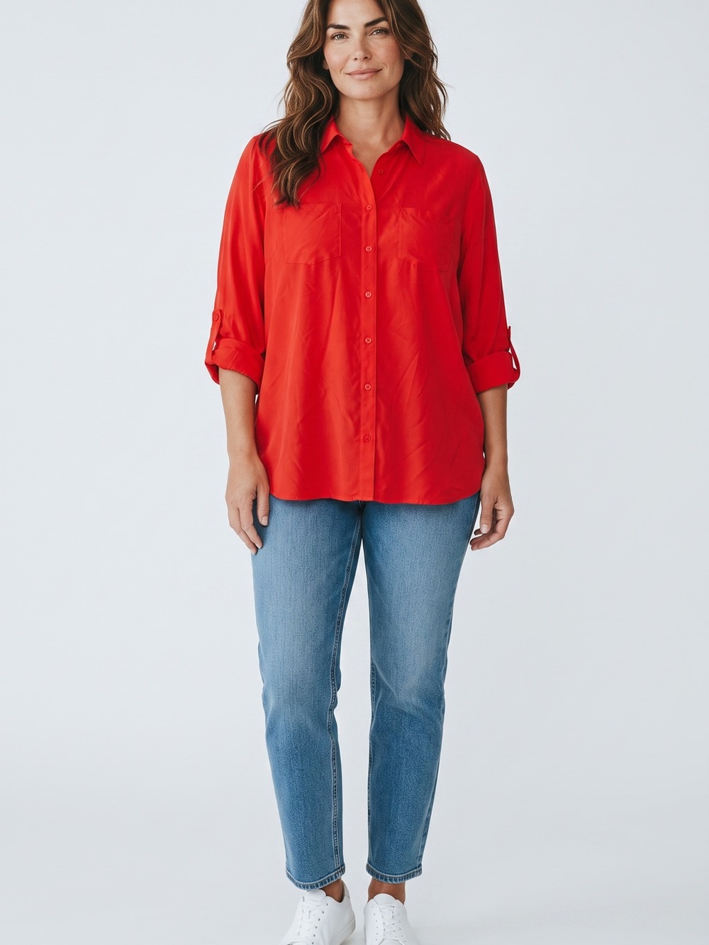 George Red Button-Front Women's Shirt